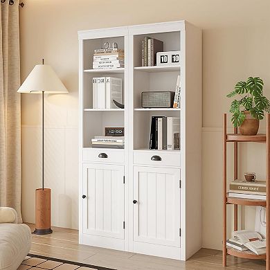 Bookcase with Cabinet Bookshelf Large Storage Cabinet Modern Sideboard with Adjustable Shelves