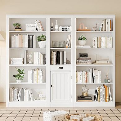 Bookcase with Cabinet Bookshelf Large Storage Cabinet Modern Sideboard with Adjustable Shelves