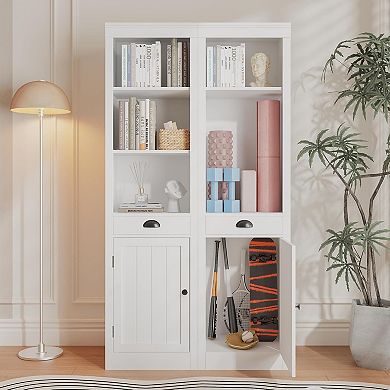 Bookcase with Cabinet Bookshelf Large Storage Cabinet Modern Sideboard with Adjustable Shelves