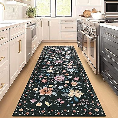 Area Rug Washable Rugs Boho Floral Area Rug Low Pile Kitchen Rug