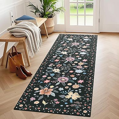 Area Rug Washable Rugs Boho Floral Area Rug Low Pile Kitchen Rug