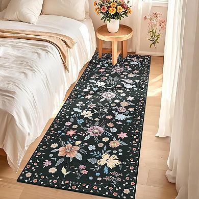 Area Rug Washable Rugs Boho Floral Area Rug Low Pile Kitchen Rug