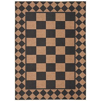 Easy Jute Rug, Machine Washable Checkered Indoor Outdoor Rug, Non-Slip No Shed Geometric Carpet