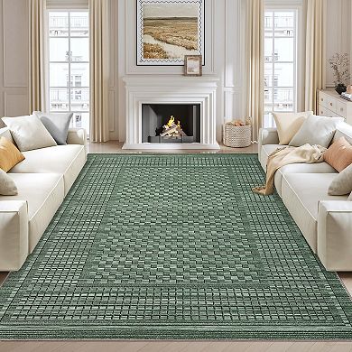 Living Room Rugs Machine Washable Area Rugs Modern Plaid Print Floor Cover Carpet