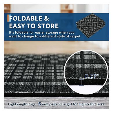 Living Room Rugs Machine Washable Area Rugs Modern Plaid Print Floor Cover Carpet