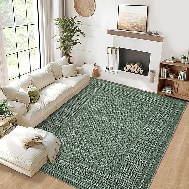 Living Room Rugs Machine Washable Area Rugs Modern Plaid Print Floor Cover Carpet