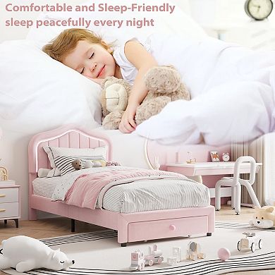 Twin Upholstered Bed Frame with Storage Drawer and Smart Led Headboard