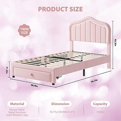 Twin Upholstered Bed Frame with Storage Drawer and Smart Led Headboard