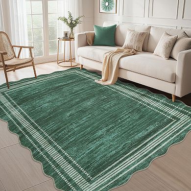 Modern Scalloped Area Rug Stain Resistant Entry Rugs Non Slip Low Pile Floor Cover
