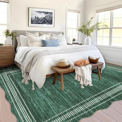 Modern Scalloped Area Rug Stain Resistant Entry Rugs Non Slip Low Pile Floor Cover