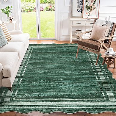 Modern Scalloped Area Rug Stain Resistant Entry Rugs Non Slip Low Pile Floor Cover