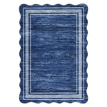 Modern Scalloped Area Rug Stain Resistant Entry Rugs Non Slip Low Pile Floor Cover