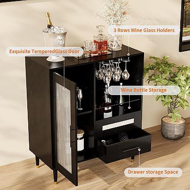 ANIXOL Green Coffee Bar Cabinet with Wine Rack Storage