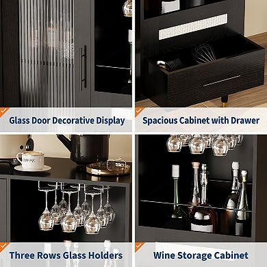 ANIXOL Green Coffee Bar Cabinet with Wine Rack Storage