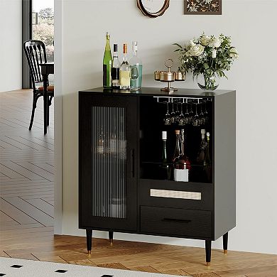 ANIXOL Green Coffee Bar Cabinet with Wine Rack Storage