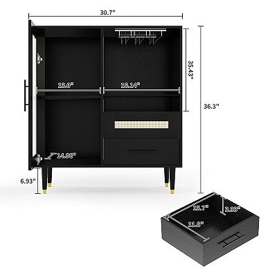 ANIXOL Green Coffee Bar Cabinet with Wine Rack Storage