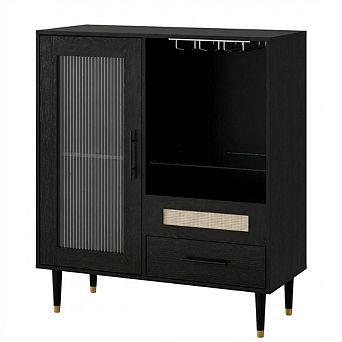 ANIXOL Green Coffee Bar Cabinet with Wine Rack Storage