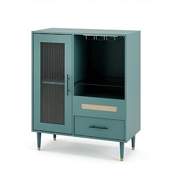 ANIXOL Green Coffee Bar Cabinet with Wine Rack Storage