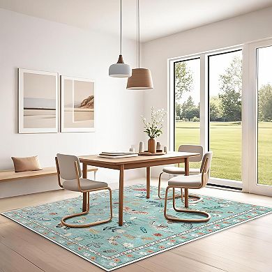 Area Rug Modern Floral Indoor Carpet Low Pile Stain Resistant Throw Carpet