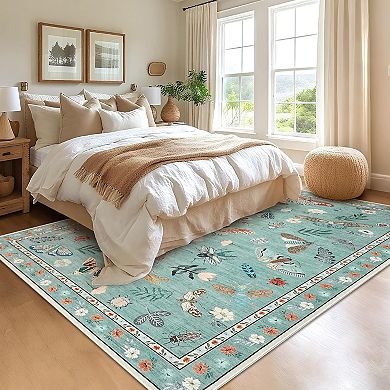 Area Rug Modern Floral Indoor Carpet Low Pile Stain Resistant Throw Carpet