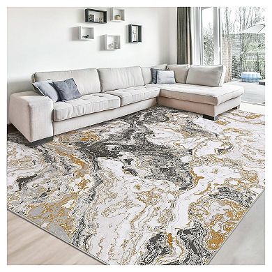 10 x 13 ft Large Marble Rugs for Living Room Soft Low Pile Washable Area Rug