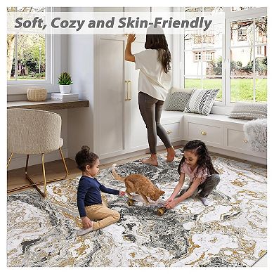 10 x 13 ft Large Marble Rugs for Living Room Soft Low Pile Washable Area Rug