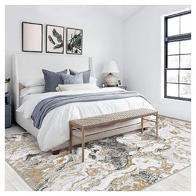 10 x 13 ft Large Marble Rugs for Living Room Soft Low Pile Washable Area Rug