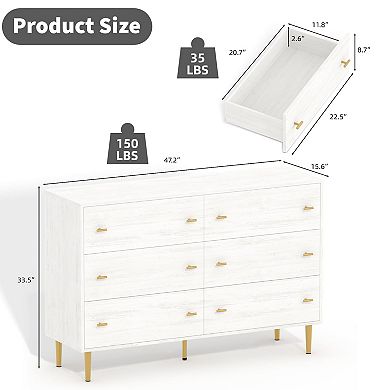 6-Drawer Rustic Dresser 47.2"W, Wood Chest with Bar Handles for Bedroom