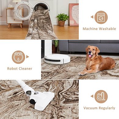 Abstract Boho Modern Runner Rug - Washable Non-Slip Low Pile for Entryway Bedroom Office Dining