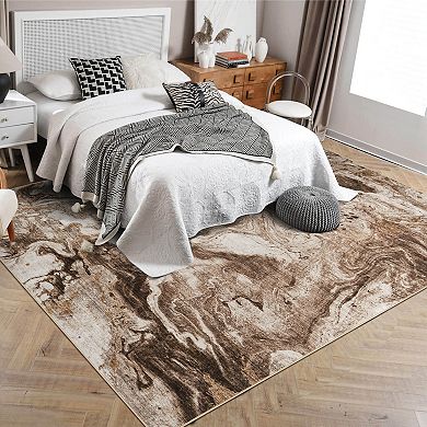 Abstract Boho Modern Runner Rug - Washable Non-Slip Low Pile for Entryway Bedroom Office Dining