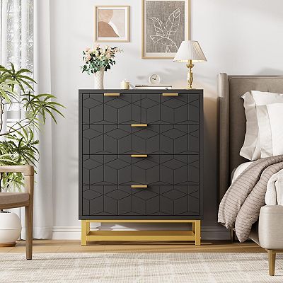 5 Drawer Dresser for Bedroom,Chest of Drawers with Metal Base,Modern Dresser  Chest Cabinet Organizer