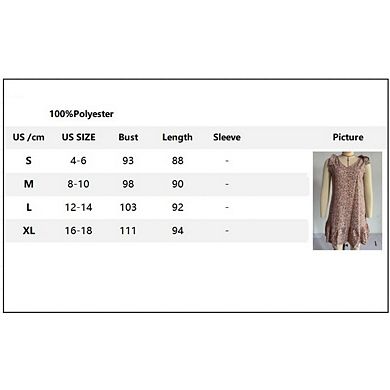 Women's V-Neck Printed Vest Dress Spaghetti Strap Mini Skirt with Ruffled Hem Bow Embellishment