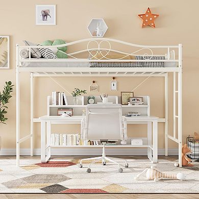 Twin Loft Bed Frame with Ladder & Guardrail, 400 lbs Heavy Duty Metal Bed, Space Saving