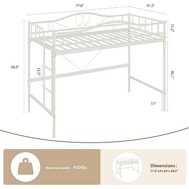 Twin Loft Bed Frame with Ladder & Guardrail, 400 lbs Heavy Duty Metal Bed, Space Saving