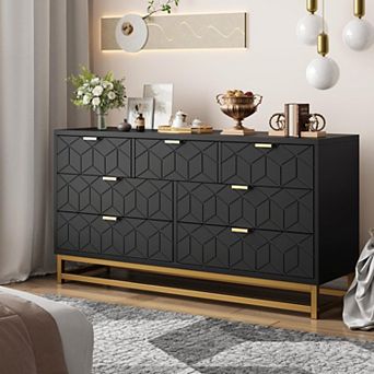 Dresser for Bedroom, 53.5" Wide Dresser Organizer, 7 Drawer with Golden Metal Handle and Legs