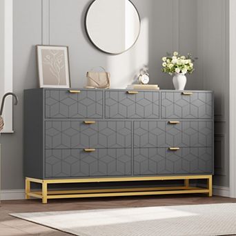 Dresser for Bedroom, 53.5" Wide Dresser Organizer, 7 Drawer with Golden Metal Handle and Legs