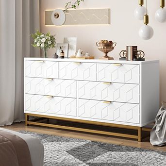 Dresser for Bedroom, 53.5" Wide Dresser Organizer, 7 Drawer with Golden Metal Handle and Legs