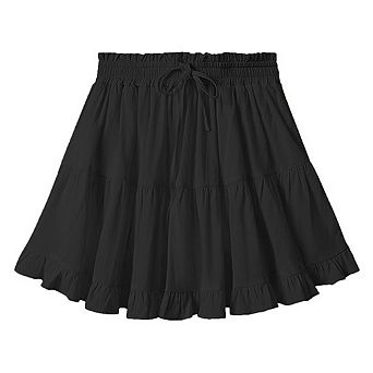 Women Ruffled Tiered Pleated Mini Skirts Boho Drawstring Elastic High Waist Flowy Comfy Skorts