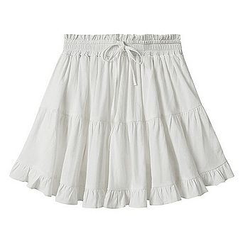 Women Ruffled Tiered Pleated Mini Skirts Boho Drawstring Elastic High Waist Flowy Comfy Skorts