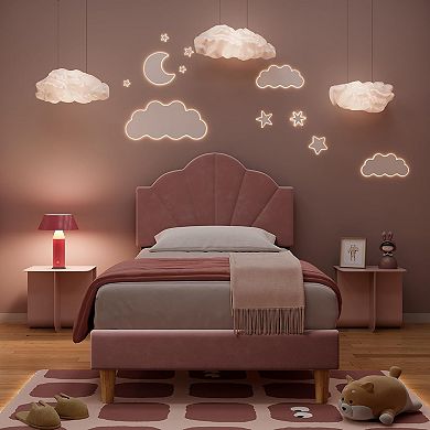 Twin XL Velvet Platform Bed Upholstered Adjustable Headboard, Wooden Slats, Heavy Duty