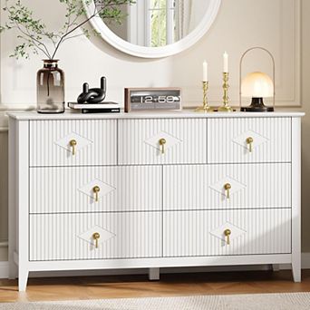 54”W 7-Drawer Wood Dresser, Modern Bedroom Storage Cabinet