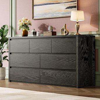 7-Drawer Wide Dresser, Handle-Free Modern Wood Storage Cabinet for Living Room