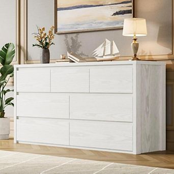 7-Drawer Wide Dresser, Handle-Free Modern Wood Storage Cabinet for Living Room