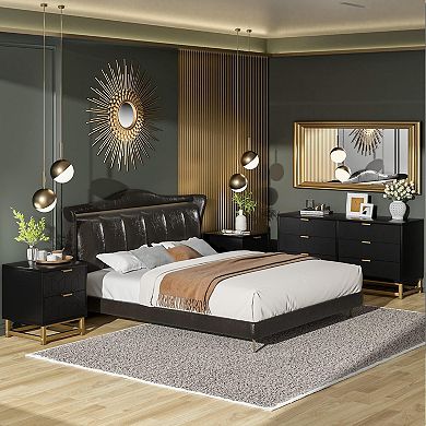 Wide 6-Drawer Modern Dresser, Metal Legs Storage Chest for Bedroom