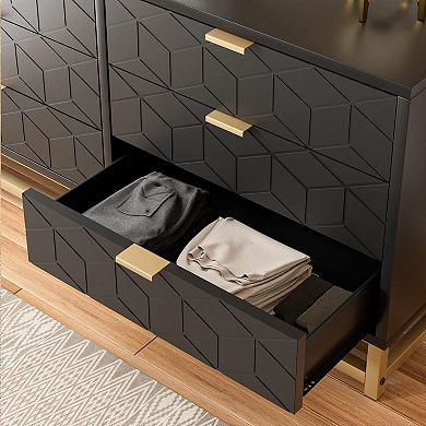 Wide 6-Drawer Modern Dresser, Metal Legs Storage Chest for Bedroom