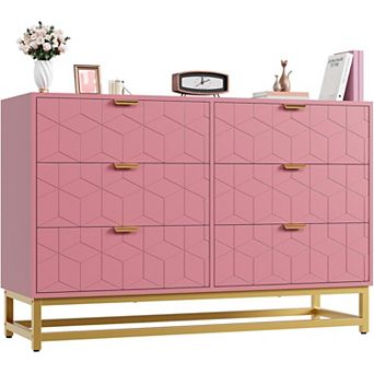 Wide 6-Drawer Modern Dresser, Metal Legs Storage Chest for Bedroom