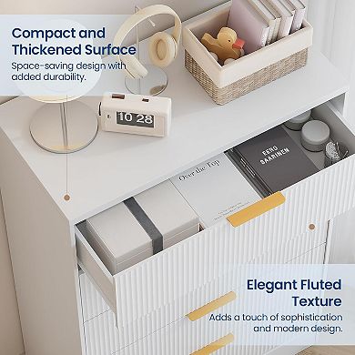 ANIXOL Modern Fluted 5-Drawer Tall Dresser with Gold Handles