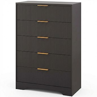 ANIXOL Modern Fluted 5-Drawer Tall Dresser with Gold Handles