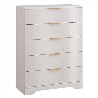 ANIXOL Modern Fluted 5-Drawer Tall Dresser with Gold Handles