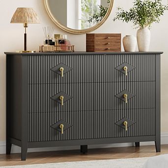 Fluted 6 Drawers Dresser for Bedroom, 47.2" Wide Modern Chest of Drawers with Metal Handle, Wooden